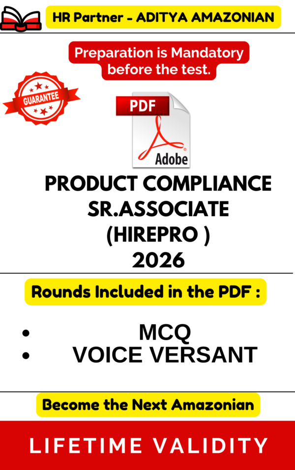 Product Compliance Sr.ASSOCIATE 2026 COMPLETE ASSESSMENT PDF { Hirepro }